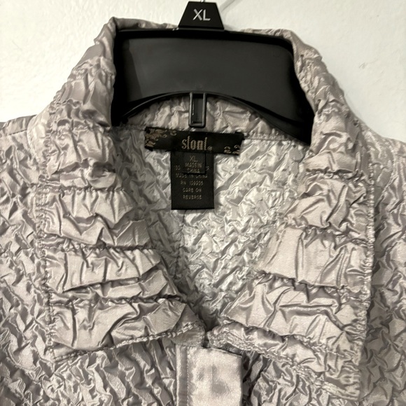 Sloni Jacket Shimmering Silver Lightweight Mock Neck Ruched Texture Sz XL - Picture 4 of 10
